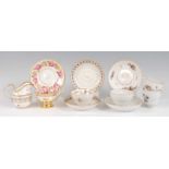 Assorted principally early 19th century English porcelain tea bowls and teacups on stands, to