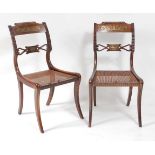 A pair of Regency rosewood and brass inlaid barback dining chairs, each having split cane seats