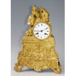 A 19th century gilt bronze mantel clock, the white enamel dial signed J De haan te Rotterdam, having