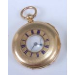 A circa 1900 continental gent's 18ct gold cased quarter-repeating half hunter pocket watch, the