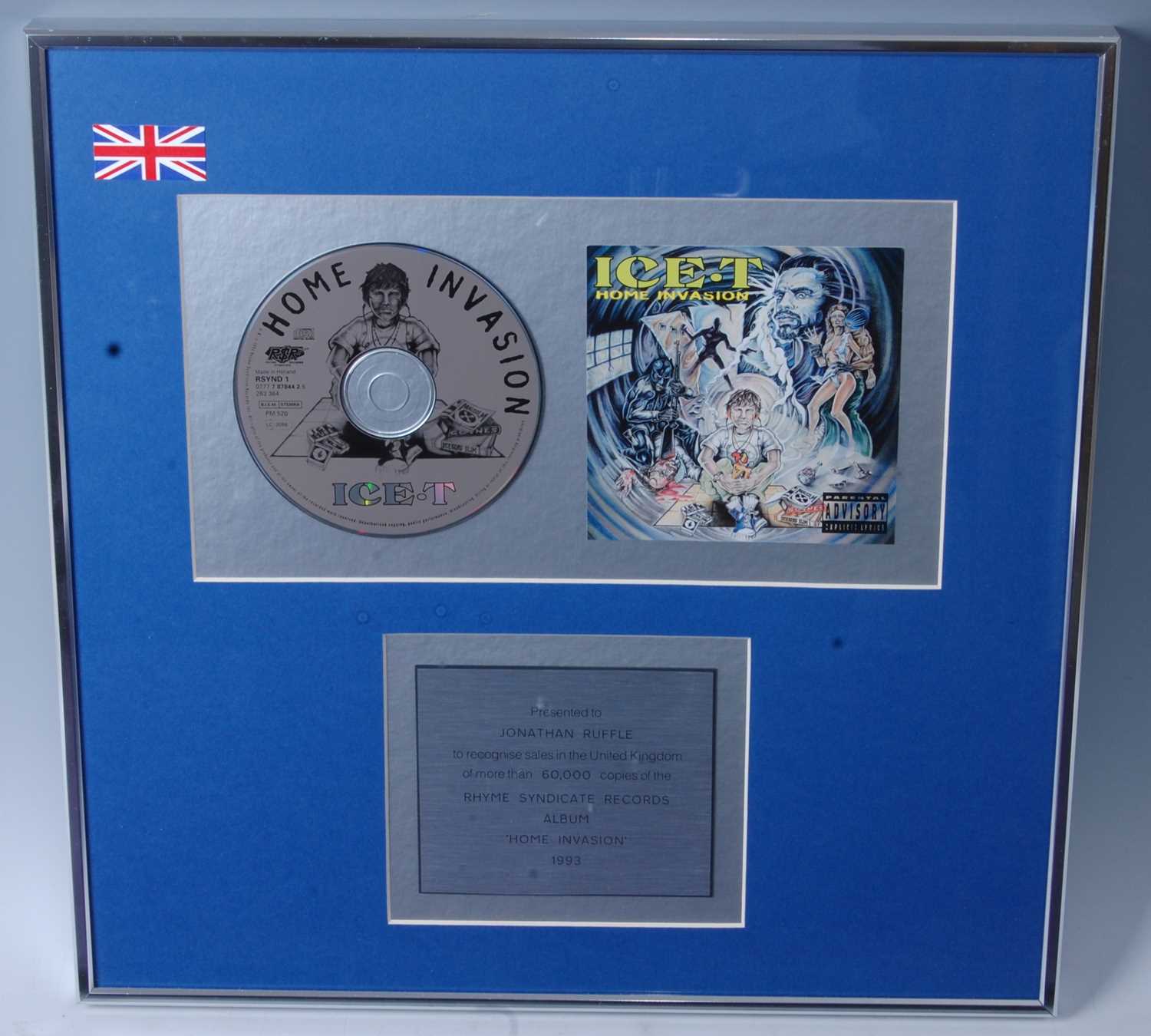 Ice-T, a presentation CD for the album Home Invasion with plaque below "Presented to Jonathan Ruffle