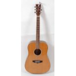 An Tanglewood English steel strung acoustic guitar, the mother of pearl inlaid headstock with