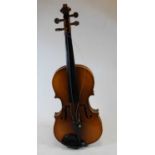A 20th century violin, having a two piece back and ebony finger board, bearing a label Atonius