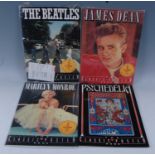 A collection of four Classic Poster Books to include the Beatles, James Dean, Marilyn Monroe and