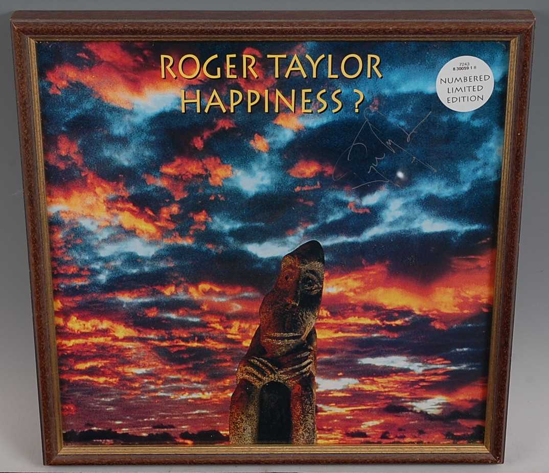 Roger Taylor - Happiness?, limited edition LP no 0236, signed in silver ink, mounted for display, 34