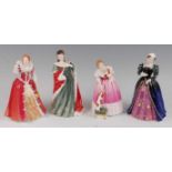 A set of four Royal Doulton Queens of the Realm figures, each underglaze painted and gilt decorated,