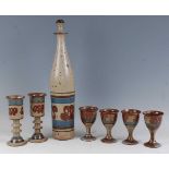 A New Zealand studio pottery salt-glazed wine set, comprising long-necked decanter and stopper, h.