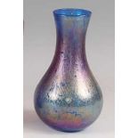 A Royal Brierley iridescent art glass vase, of lower bulbous form, labeled verso, h.17.2cm