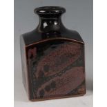 David Lloyd Jones (1928-1994) - a large glazed square studio pottery bottle vase, with Tenmoku glaze