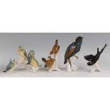 Karl Ens - a glazed porcelain group of four Blue-tits, perched on a branch, length 19.5cm;