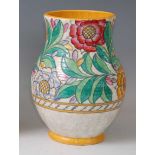 Charlotte Rhead for Crown Ducal - a 1930s pottery vase, of mid-bulbous ribbed form, underglaze