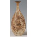 A large studio pottery vase, the tapering neck to ovoid shaped body, with raised spiral swirling