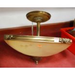 A 20th century bronzed metal ceiling light, with frosted glass shade, approx h.40cm