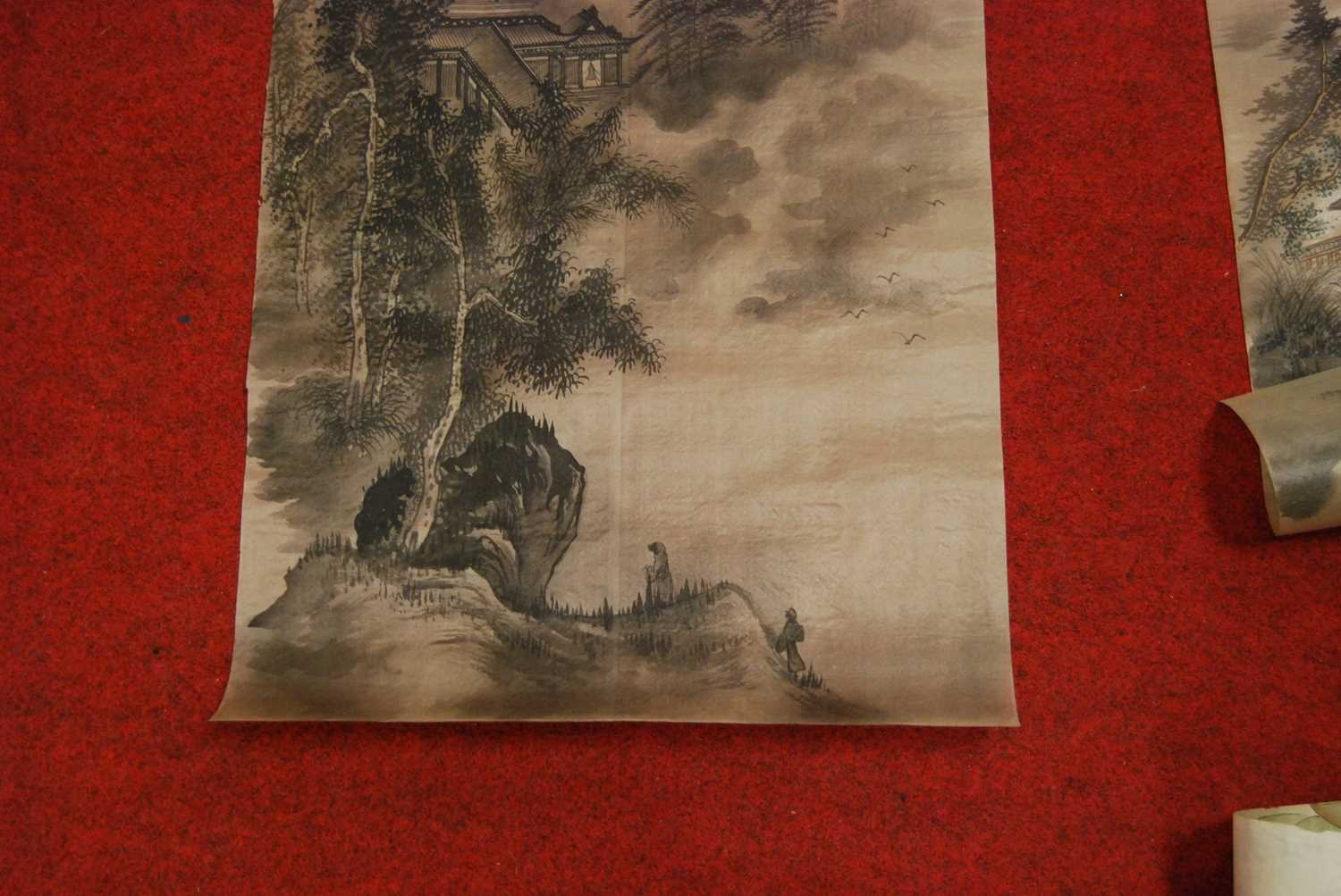 Three Chinese watercolours of bamboo, on rice paper, as rolled - Image 6 of 16