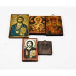 An early 20th century Russian white metal mounted icon, 5 x 4.5cm; together with various other