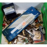 A box of miscellaneous items to include bronze Lloyds of London commemorative coin, Dover Castle