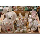 A pair of Victorian Staffordshire seated spaniels; together with various other Staffordshire