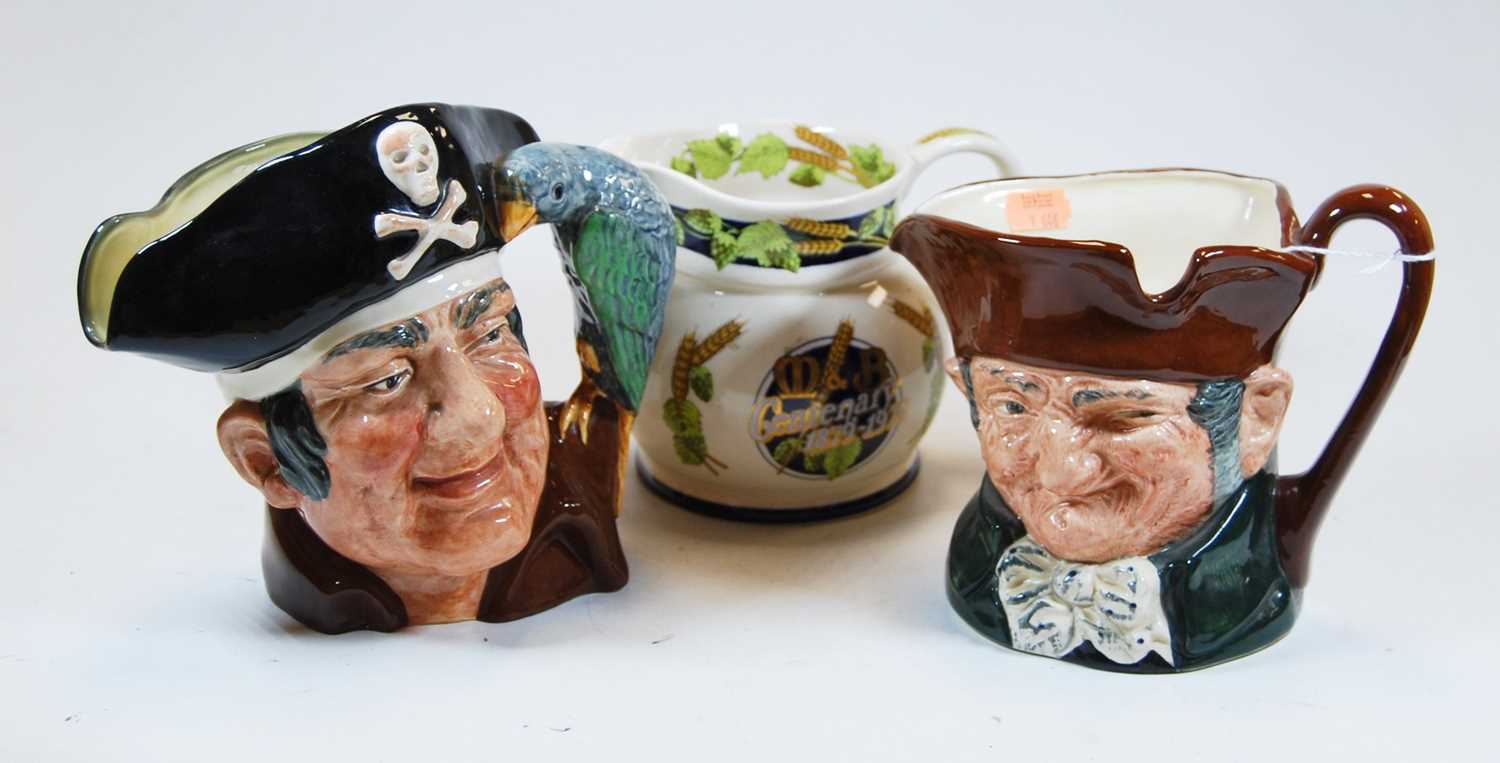 A Royal Doulton pottery character jug of Old Charley; together with another of Long John Silver; and
