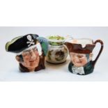 A Royal Doulton pottery character jug of Old Charley; together with another of Long John Silver; and