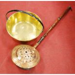 A late 19th century brass preserve pan, with swing handle; together with a copper warming pan (2)