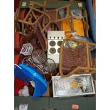 A box of assorted principally plastic dolls house furniture and furnishings