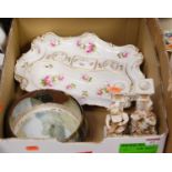 A box containing a 20th century studio pottery bowl; together with a pair of figural pottery