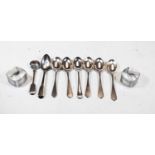 Assorted silverware, to include pair of engine turned napkin rings, sundry Georgian teaspoons,