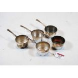 A graduated set of five early 20th century novelty silver plated miniature saucepans, each stamped