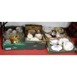 Four boxes containing a collection of glassware and ceramics, to include Burleigh ware and Johnson