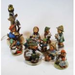 A collection of Hummel figures, to include Playmates, Hummel lamp etc (10)