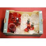 A box of miscellaneous glassware, to include cranberry glass jug, cranberry glass beaker, ruby