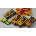 Four boxed Matchbox Superfast diecast toy vehicles to include Rat Rod Dragster, Gruesome Twosome,