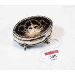 An Edwardian silver, tortoiseshell and piquework trinket box and cover, of oval form, maker Henry