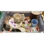 A box of miscellaneous items to include Withernsea ware fauna pottery vase, Royal Doulton, various