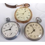 A gent's gold plated open face keyless pocket watch (overwound); together with an Ingersoll nickel
