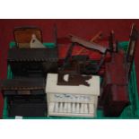 A box of assorted scratch-built wooden dolls house furniture, of good size, to include dressers,