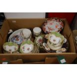 Two boxes of miscellaneous china to include Shelley Melody pattern part tea service, Japanese