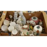 A box of miscellaneous items to include Wedgwood blue Jasper ware miniature teapot and cover,