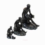 After Rodin - a graduated set of three bronze figures of male nude, the largest height 16.5cm