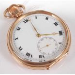 A George V gent's gold plated open faced pocket watch, having keyless Buren movement, dia.