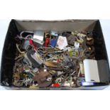 A box of assorted 19th century and later steel keys, various other keys, padlocks, etc