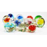 Assorted modern glass paperweights to include one square example (11)