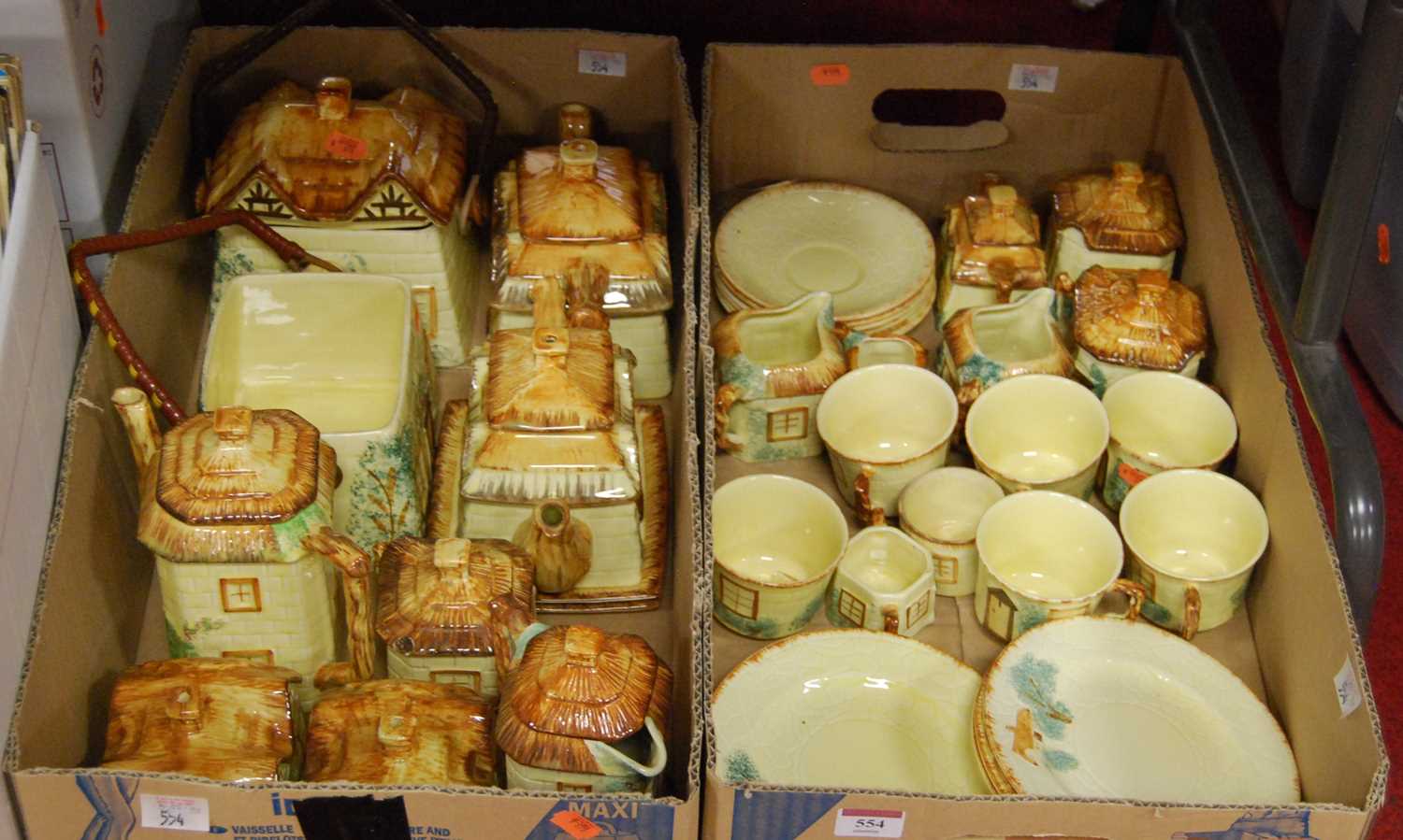 A collection of cottage ware ceramics, to include biscuit boxes, teapots, coffee pots, teacups and