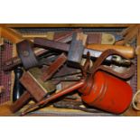 Assorted tools, to include draughtsmen's rosewood and brass mounted scribes, oil can etc