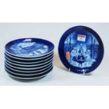 A collection of nine Royal Copenhagen blue and white Christmas dishes, mainly from the 1990s, dia.