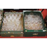 Two boxes of miscellaneous glassware, to include cut glass wine hocks, liqueur glasses etc