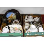 Two boxes containing a collection of ceramics and metalware, to include a Ridegeway Colclough