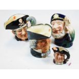 A collection of five Royal Doulton character jugs, to include Old Salt and Long John Silver