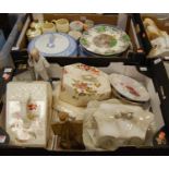 Two boxes of miscellaneous china to include Victorian cheese dish and cover, transfer decorated