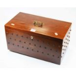 A 19th century studded mahogany apothecary box, the hinged lid having recessed brass handle, with